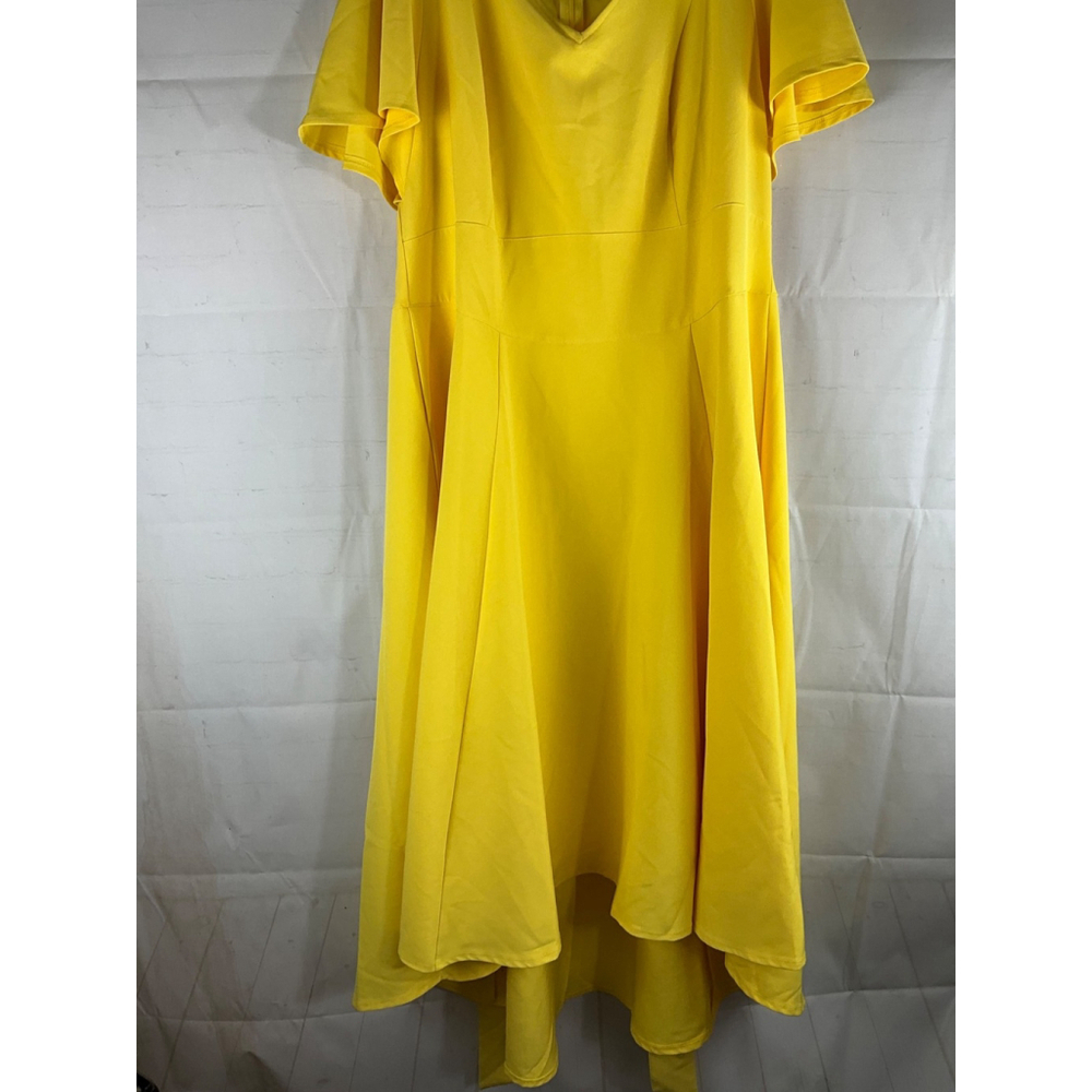 Lane Bryant Yellow Flutter Sleeve V-Neck High-Low Dress Size 18 Flowy Maxi New - Picture 2 of 5